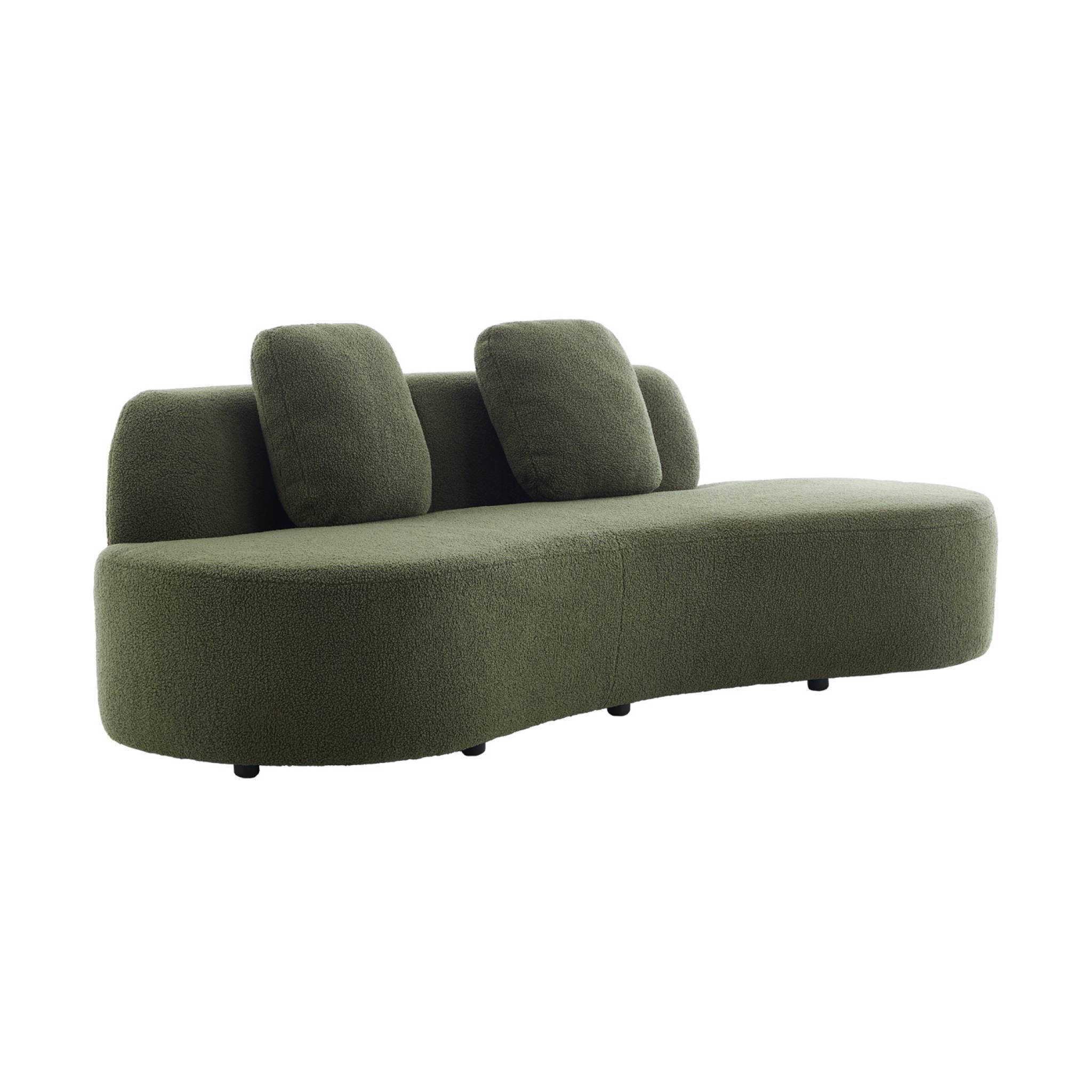 Canapé virgule 3 places en tissu bouclette kaki forme organique - WAVE L 232 x P 97 x H 68cm