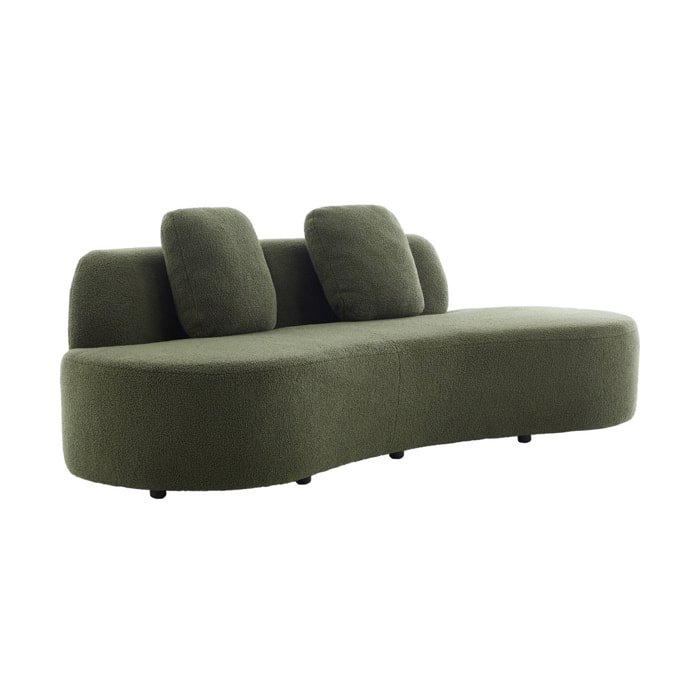 Canapé virgule 3 places en tissu bouclette kaki forme organique - WAVE L 232 x P 97 x H 68cm
