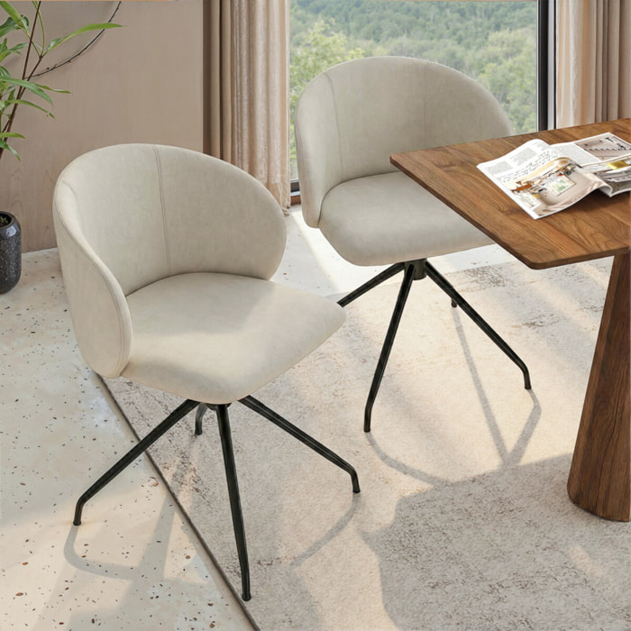 Chaises Léona pivotantes velours crème pieds métal - lot de 4