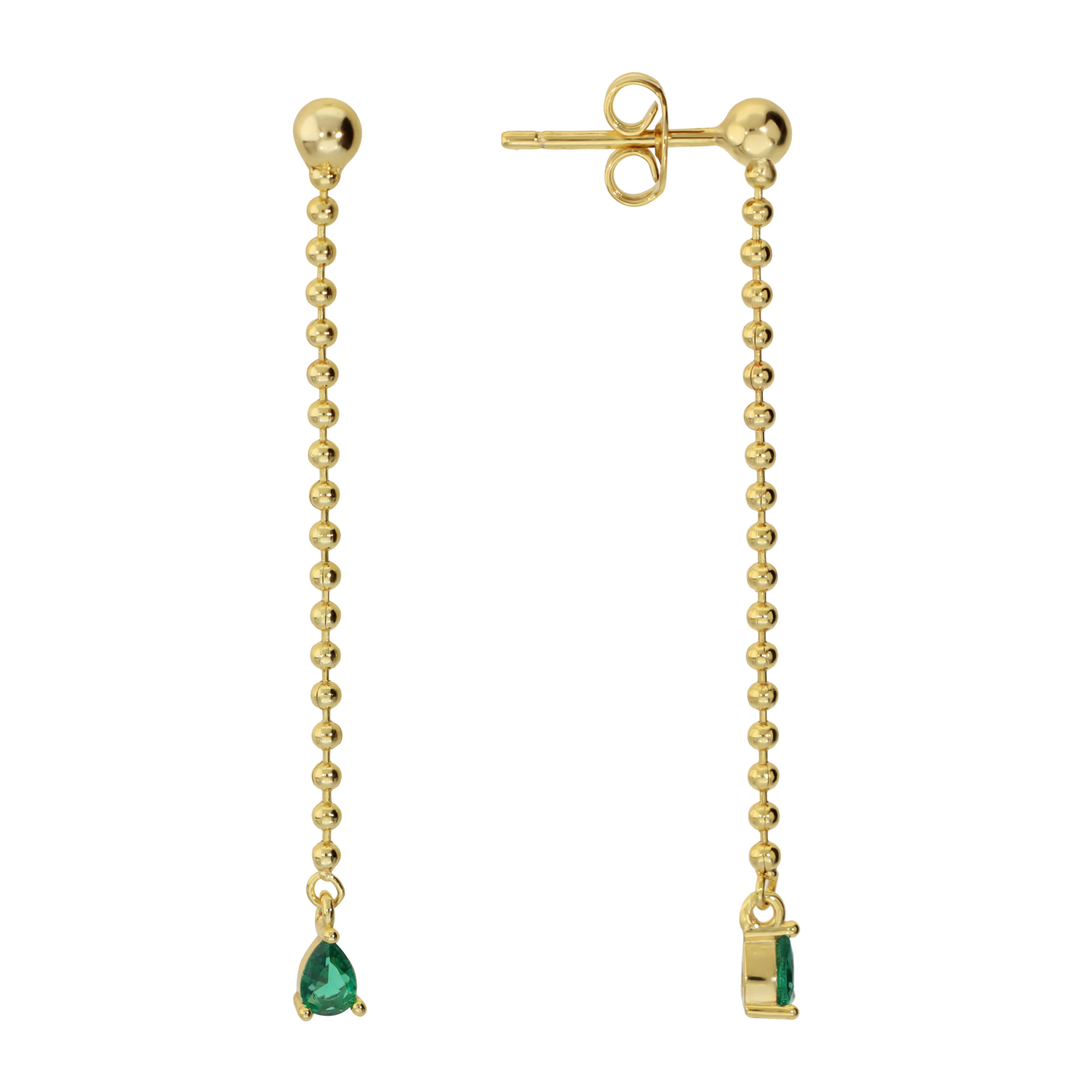 Orecchini Pendenti a Filo con Microbead Lucide e Cubic Zirconia a Goccia Verdi