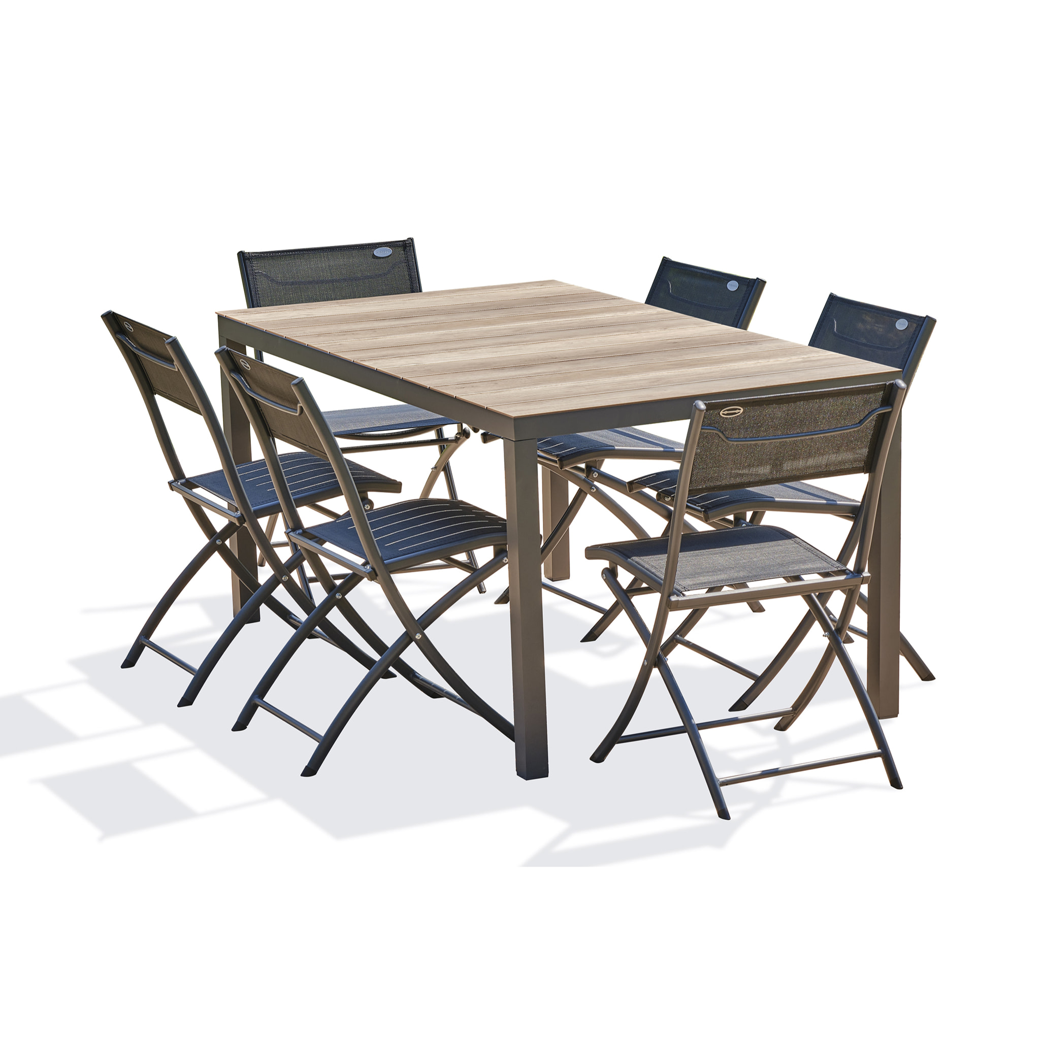 BOSTON - Ensemble repas de jardin 6 places en aluminium gris anthracite