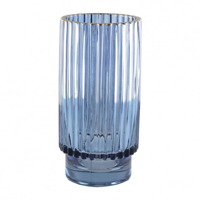 Vase bleu fonce bord dore h.20cm