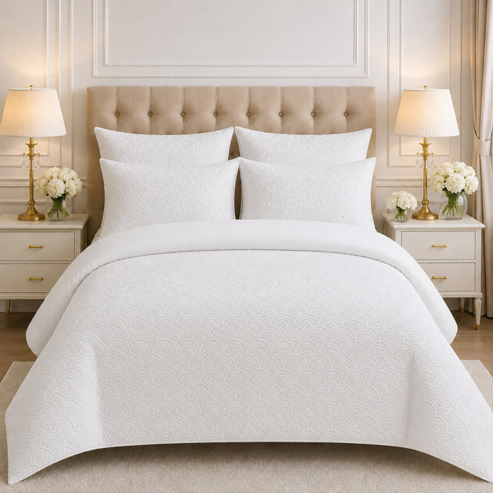 Parure housse de couette 100% microfibre jacquard effet éventails blanc - TILA