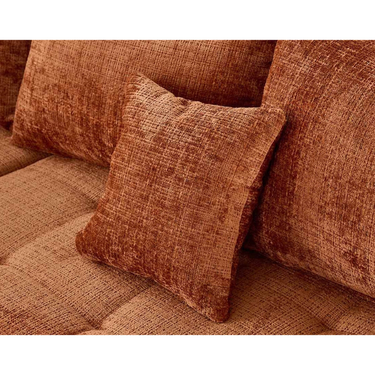 Rune - canapé panoramique d'angle gauche 7 places en velours texturé - Rouille