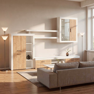 Parete Attrezzata Da Soggiorno Salotto Moderna Con Ante Mensole Vani A Giorno Vetrinetta Mobile TV Design Moderno 293 x 193 x 50 Cm Bianco E Noce