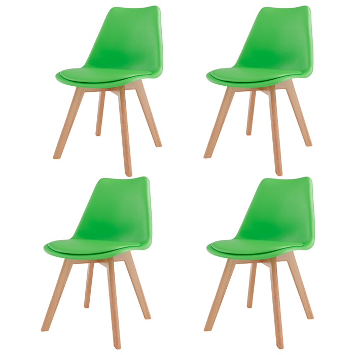 Set Di 4 Sedie Per Sala Da Pranzo Ufficio Con Gambe In Faggio Legno Massello Massiccio Stile Nordico Scandinavo Seduta Imbottita Soggiorno Sala Verde