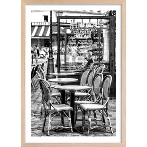 Affiche Paris, Le café parisien Affiche + cadre en bois - Chêne