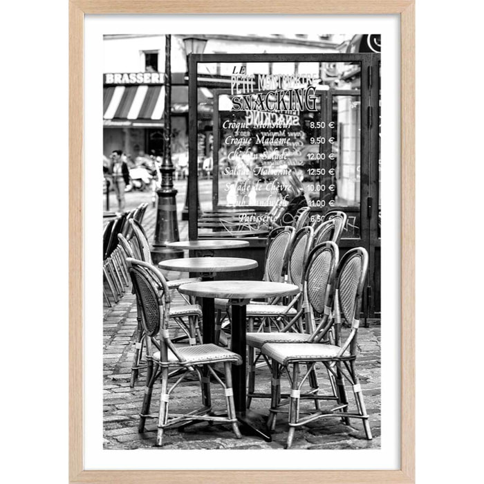 Affiche Paris, Le café parisien Affiche + cadre en bois - Chêne