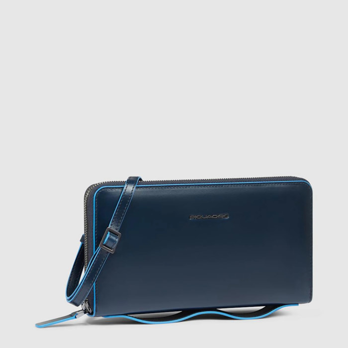 Piquadro Pochette in pelle con tracolla rimovibile, porta carte di credito, portadocumenti e protezione RFID