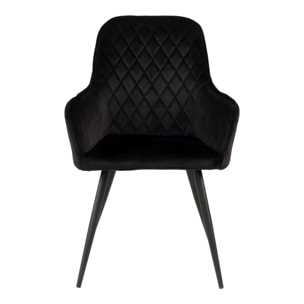 Set 2 sedie da pranzo Harbo con braccioli in velluto nero e gambe nere