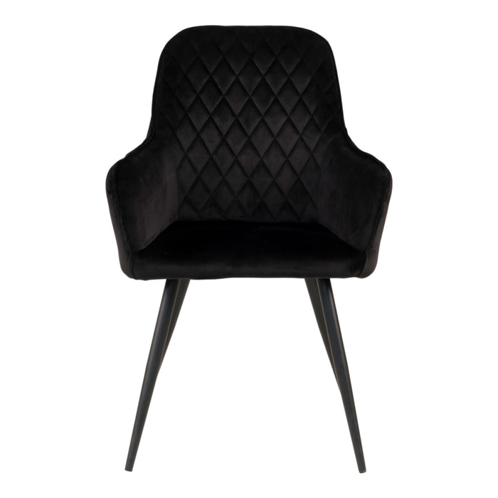Set 2 sedie da pranzo Harbo con braccioli in velluto nero e gambe nere