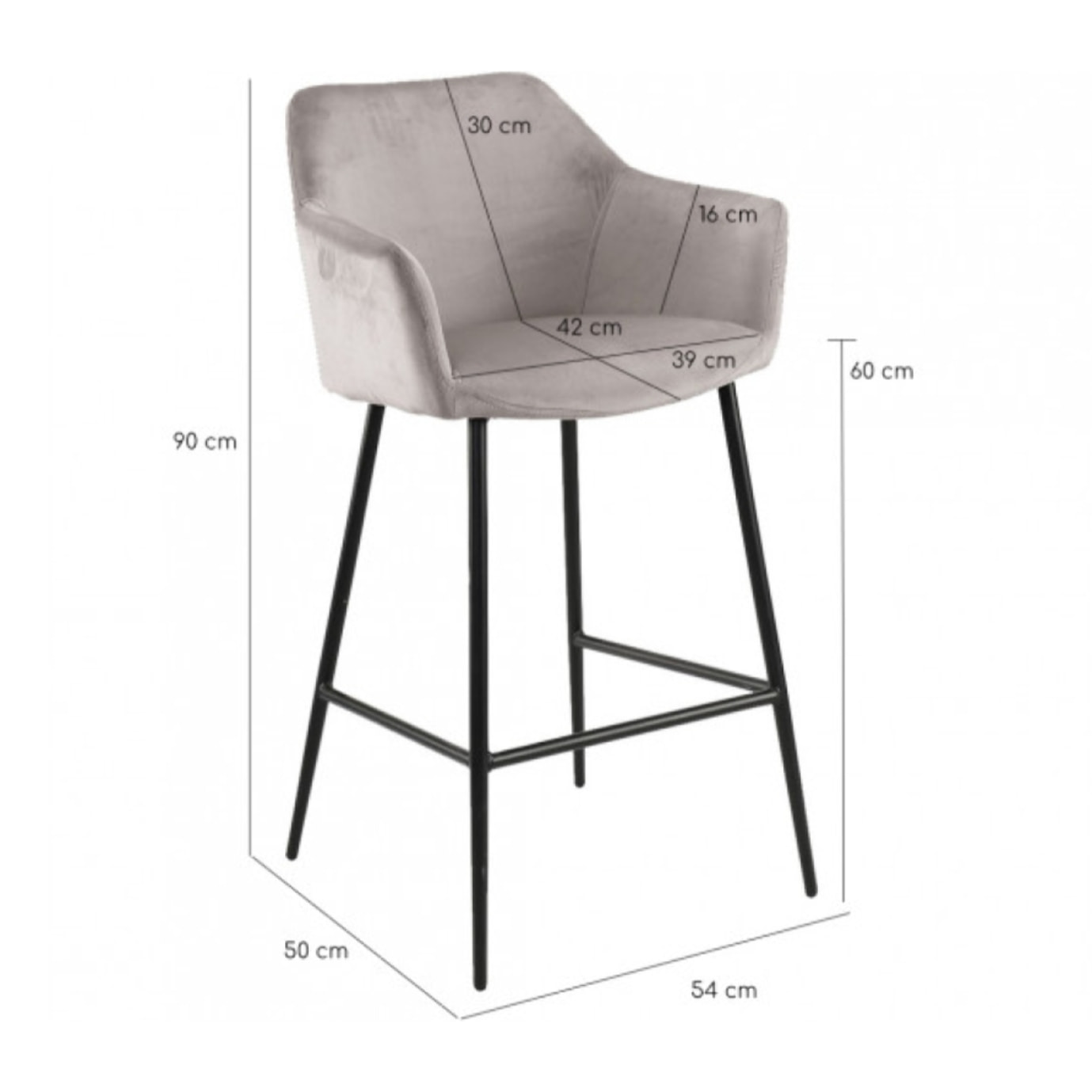Chaise haute de bar en velours et piétement métal - 5 coloris - KING