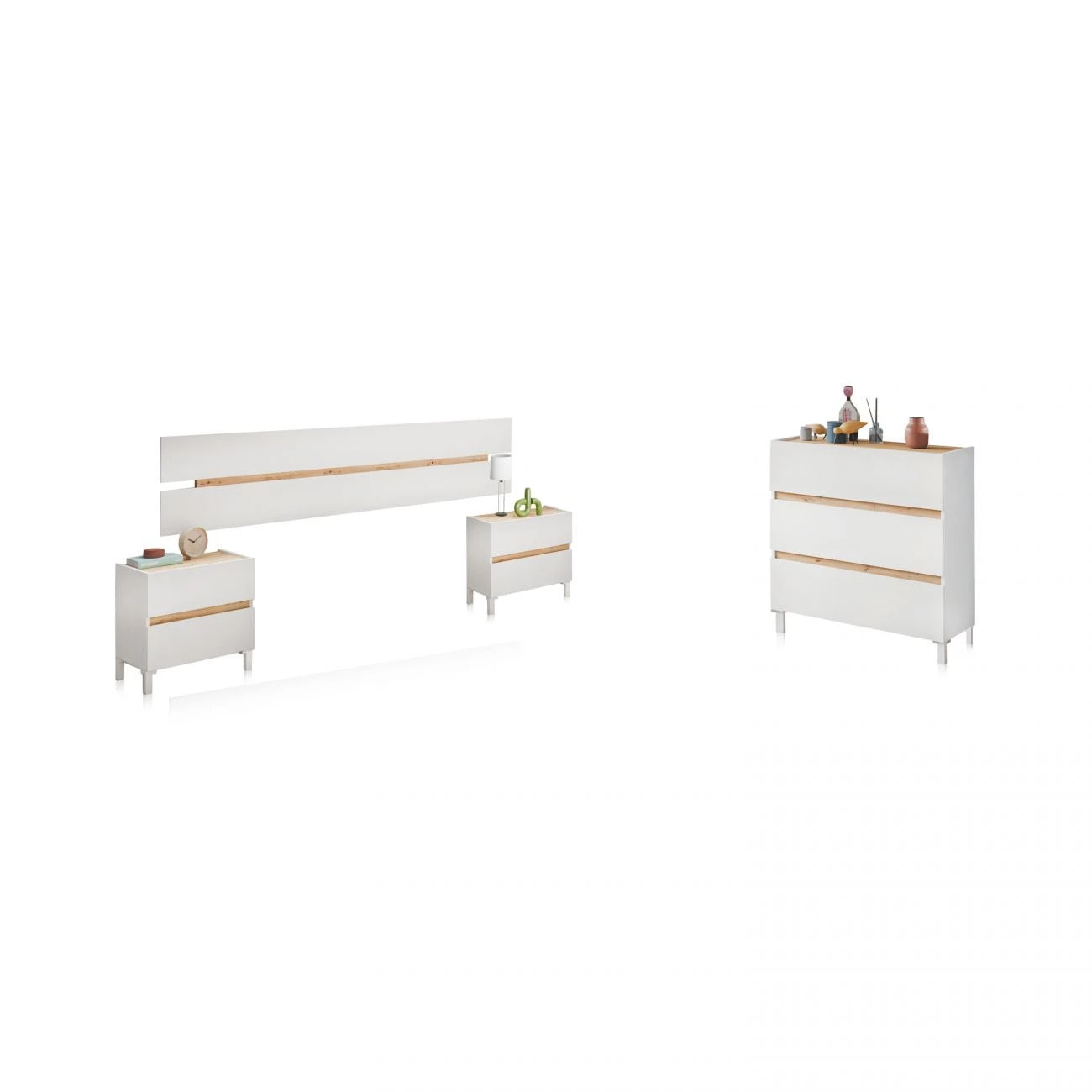 Dormitorio Ezra 3C Blanco Artik (Blanco Mate) - Roble Nodi
