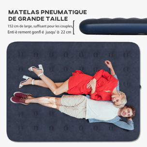 Matelas gonflable double lit pneumatique 2 places avec gonfleur manuel surface floquée bleu