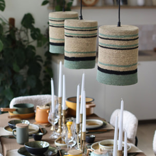Suspension en jonc de mer naturel et vert BARBADE