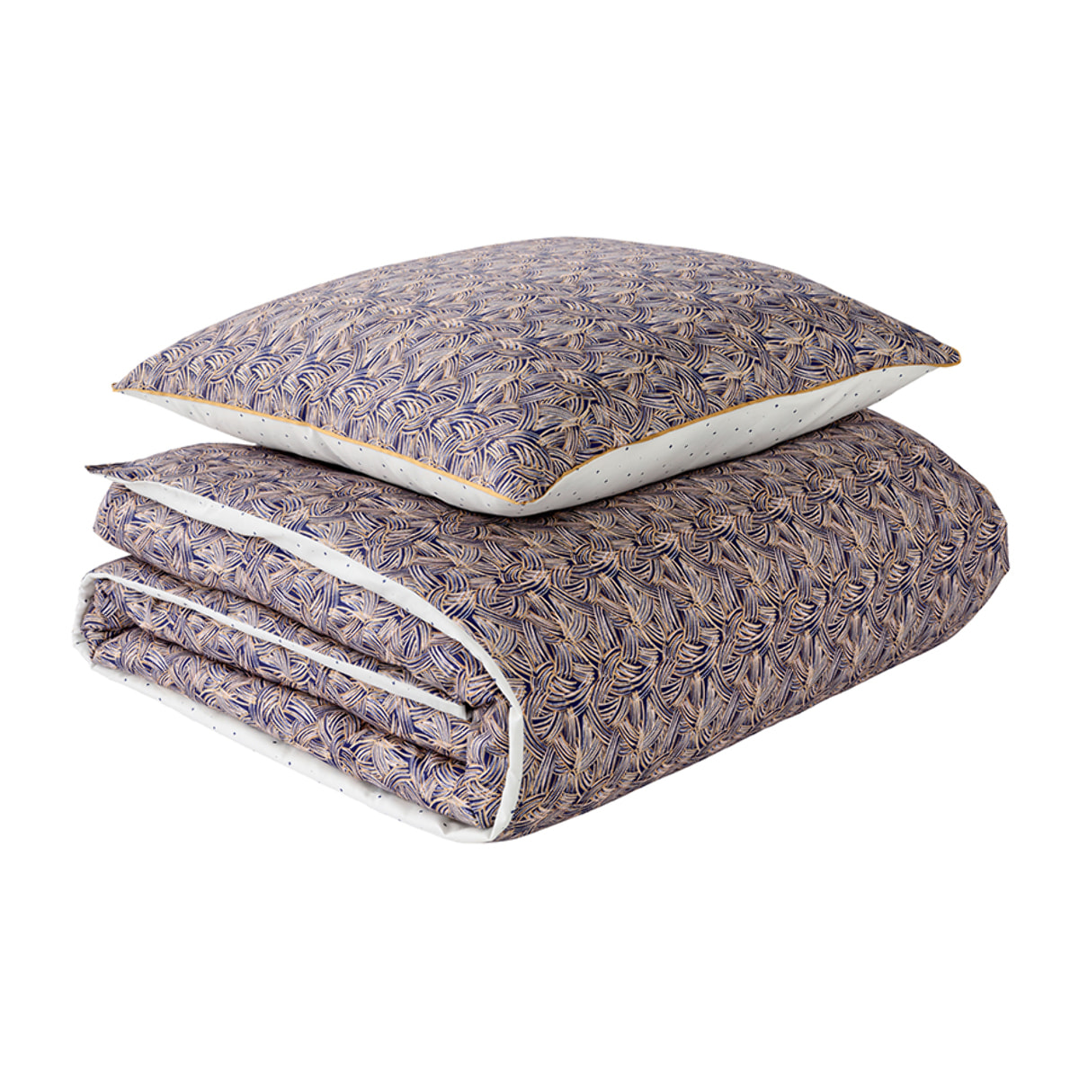 Parure de lit Housse de couette + Taie carrée en satin de coton, TRESSAGE, Bleu foncé