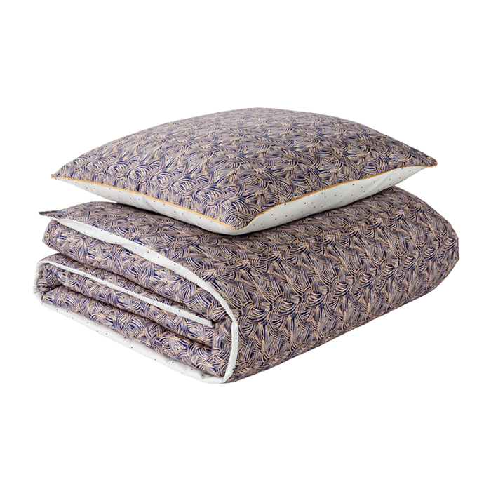 Parure de lit Housse de couette + Taie carrée en satin de coton, TRESSAGE, Bleu foncé