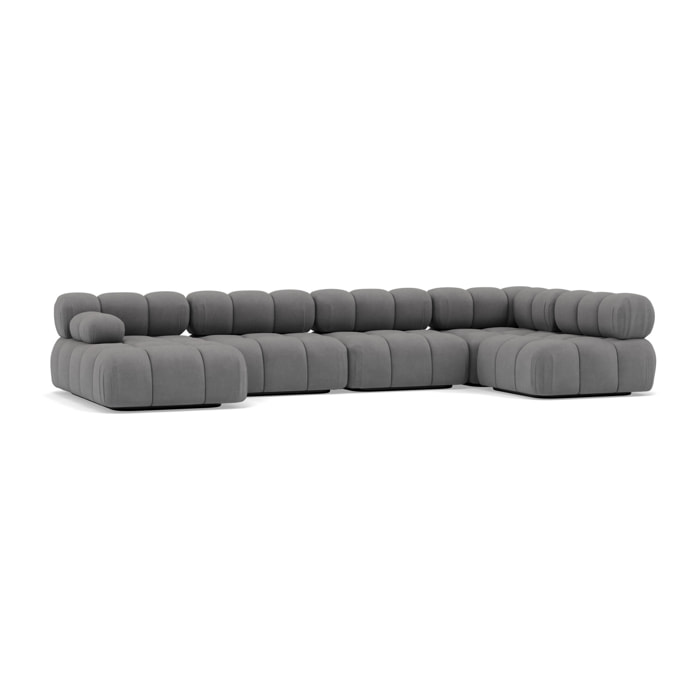 Ruby - canapé panoramique modulable d'angle droit 7 places en velours texturé - Gris