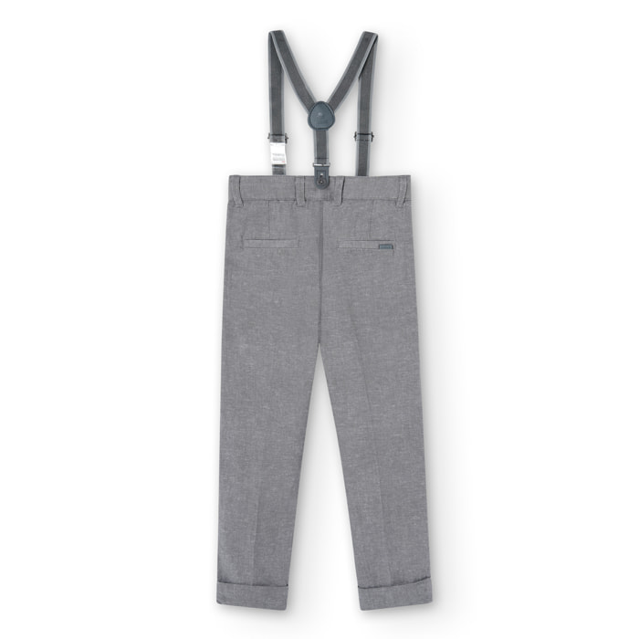 Pantalón lino para niño en botón de color gris liso