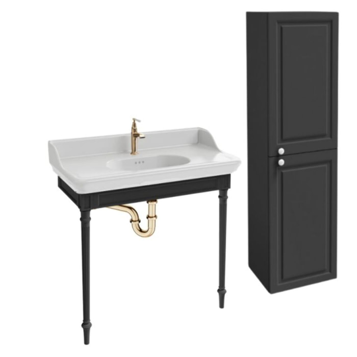 Console Cléo 1889 avec plan vasque + colonne droite + robinet lavabo or + siphon or