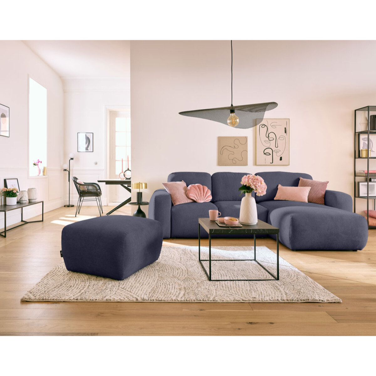 Sorrente - pouf - en tissu texturé - Bleu marine