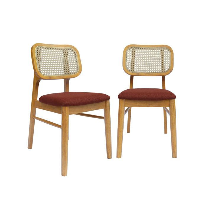 Chaise bohème bois d'hévéa et cannage (lot de 2) MANI