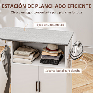 Mueble de Plancha con Ruedas Mueble de Planchado con Barra para Colgar Ropa Estante Abierto y Tabla de Planchar 125x43,5x102,5 cm Blanco