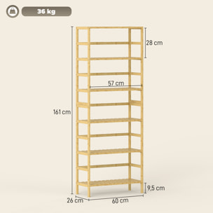 Estantería de Bambú de 6 Niveles, Estantería Almacenaje, Estantes Ajustables, Librería Estrecha para Espacios Pequeños, Baño, Sala de Estar y Cocina, 60x26x161 cm, Natural