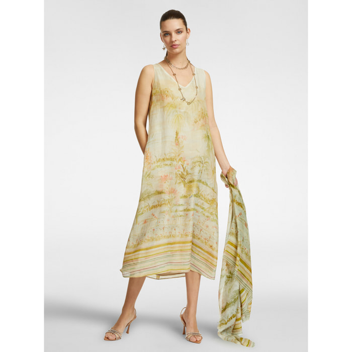 Elena Mirò - Vestido estampado con escote en pico - Beige