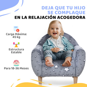 Sillón Infantil con Diseño de Estrellas que Brillan en la Oscuridad Sofá para Niños de 18-36 Meses Tejido Suave de Terciopelo Reposabrazos Carga 45 kg Gris