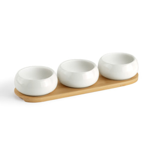 Tapas - Set de 3 coupelles apéritives en céramique avec plateau en bambou