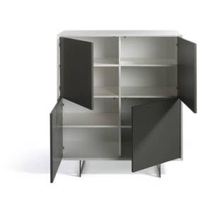 Aparador TIBER - 4 puertas - gris, blanco y negro - 110x45x125cm