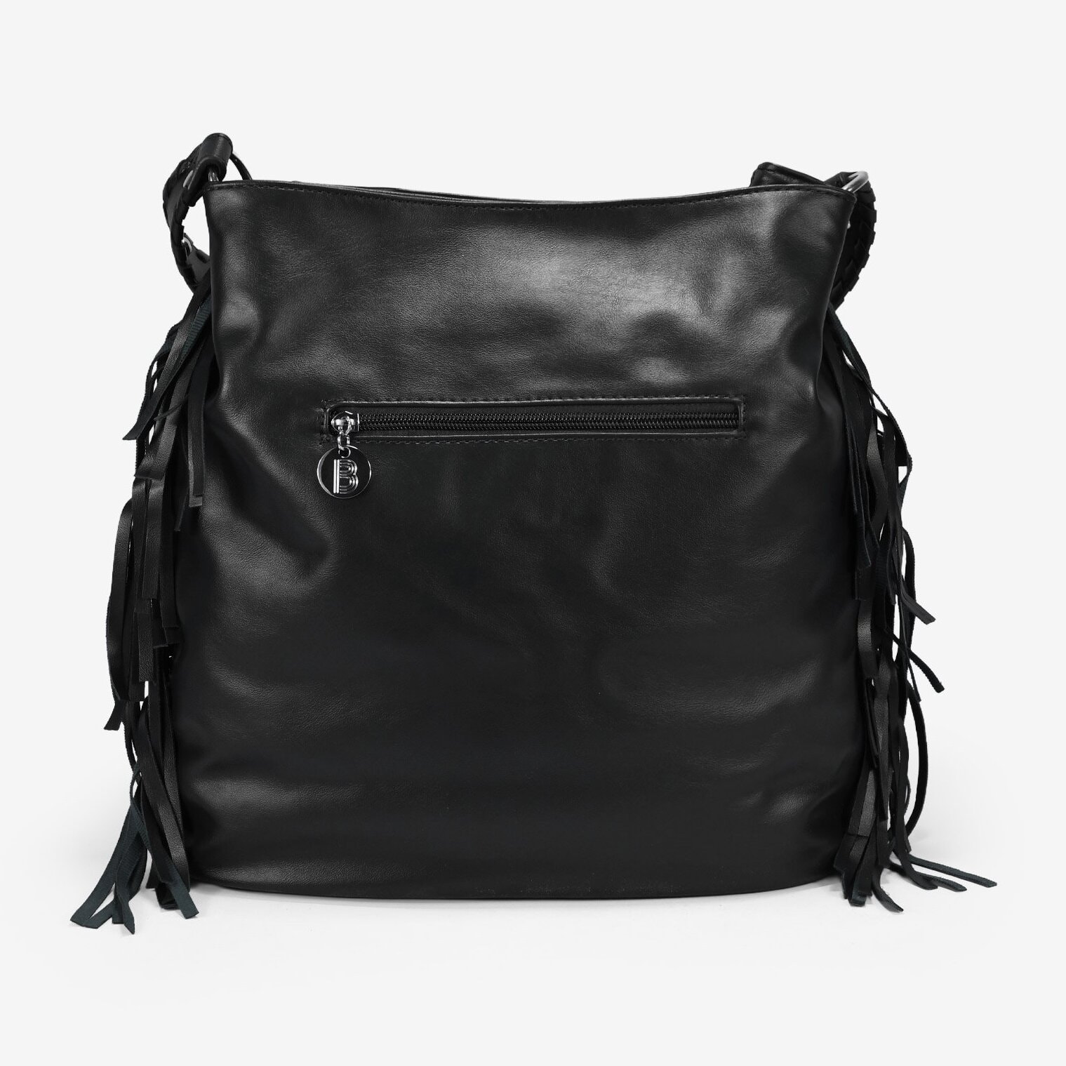 Bolso de hombro negro con flecos