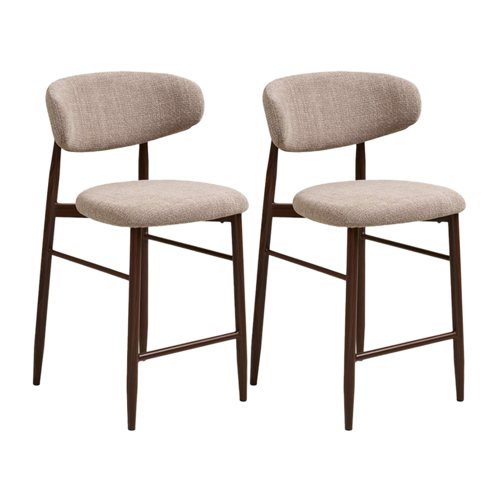 Eddie - lot de 2 tabourets en tissu texturé - pieds en acier effet bois - Marron / Beige