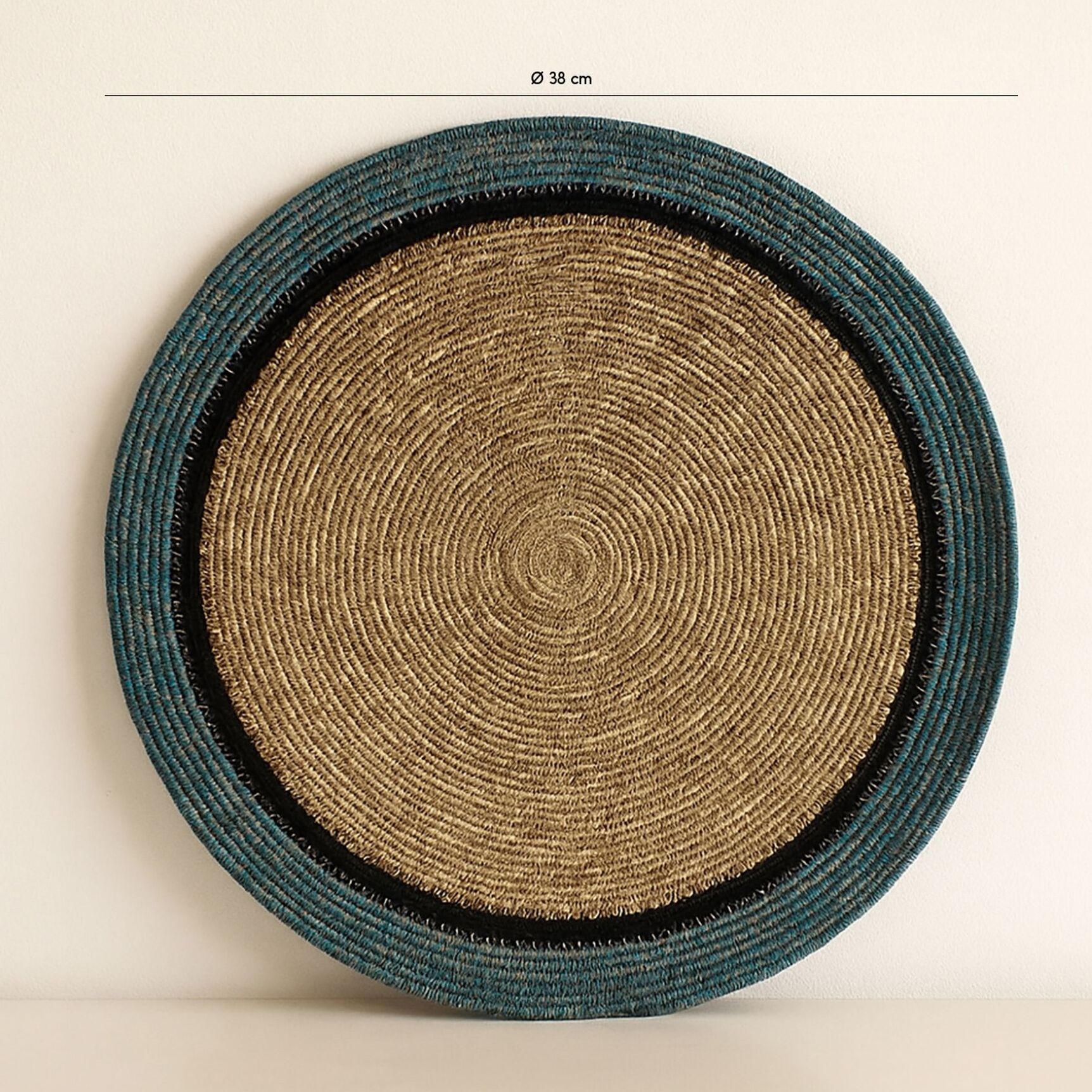 Lot de 6 sets de table en jonc de mer naturel et bleu d38cm IRIS