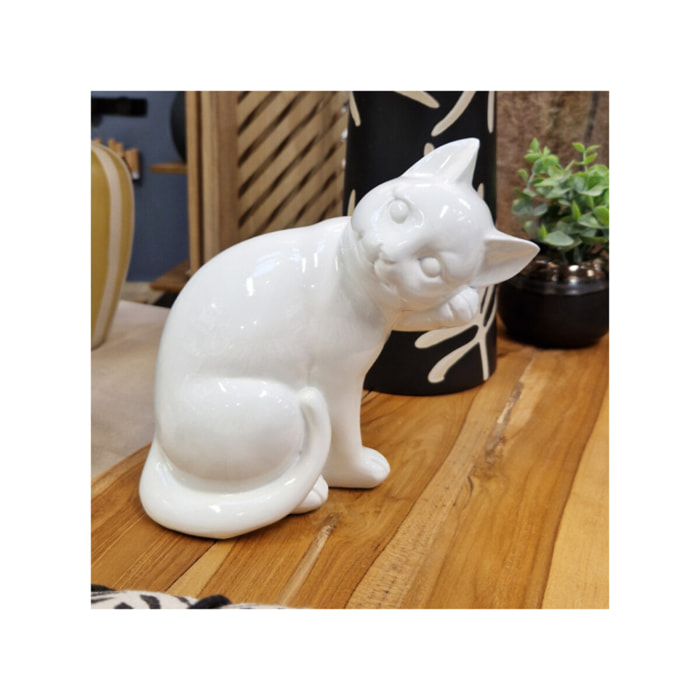 Statuette chat résine blanche H23cm - NALA