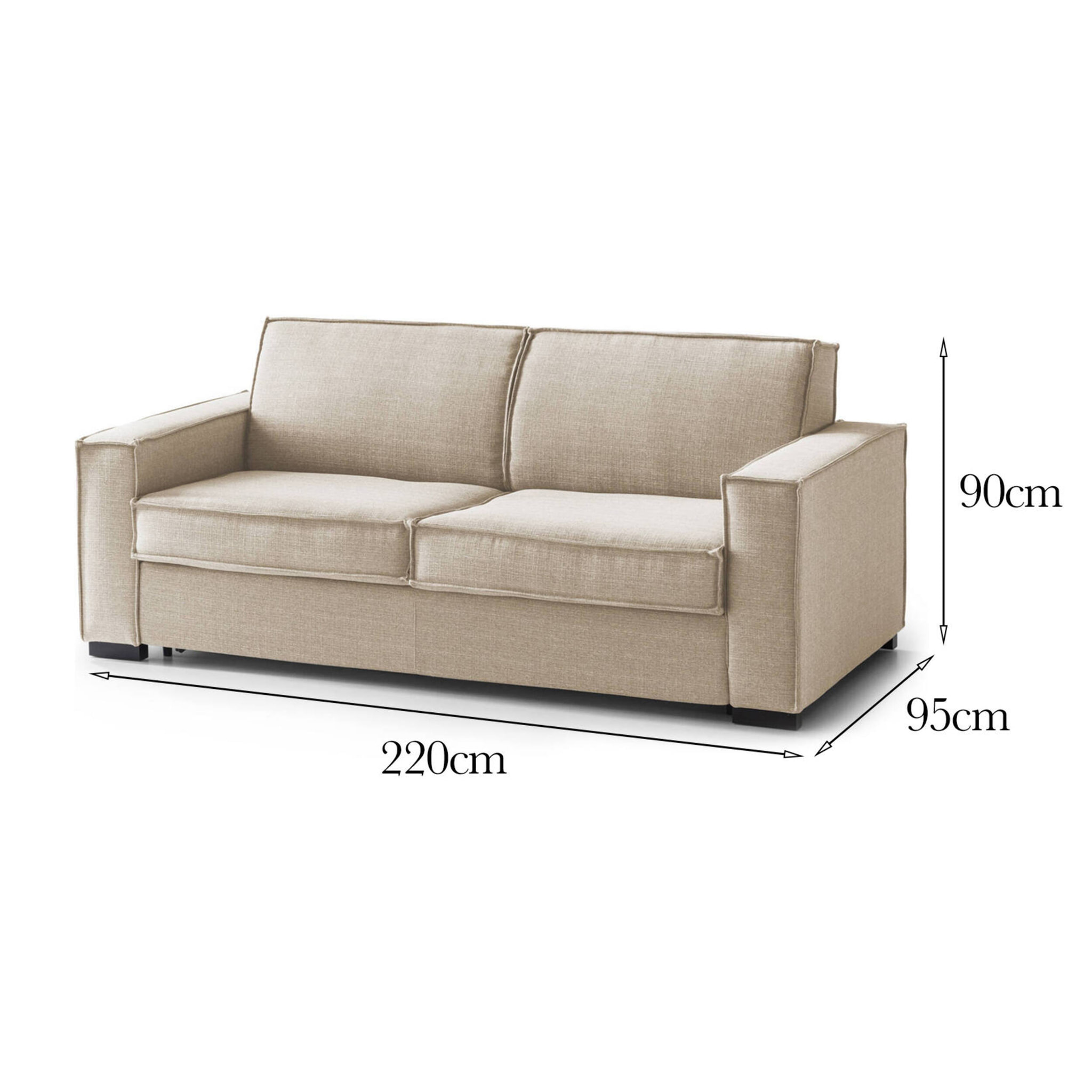 Divano fisso Ylenia, Divano a 3 posti, 100% Made in Italy, Sofà Soggiorno in tessuto, con Braccioli standard, Cm 220x95h90, Beige