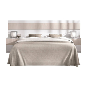 Testiera letto Trudy, Spalliera, Testata per camera da letto, Poggiatesta, 248x34 h96 cm, Bianco e Rovere
