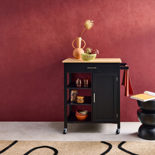 Desserte de cuisine plateau bois d'hévéa avec poignée L83cm BENDOR