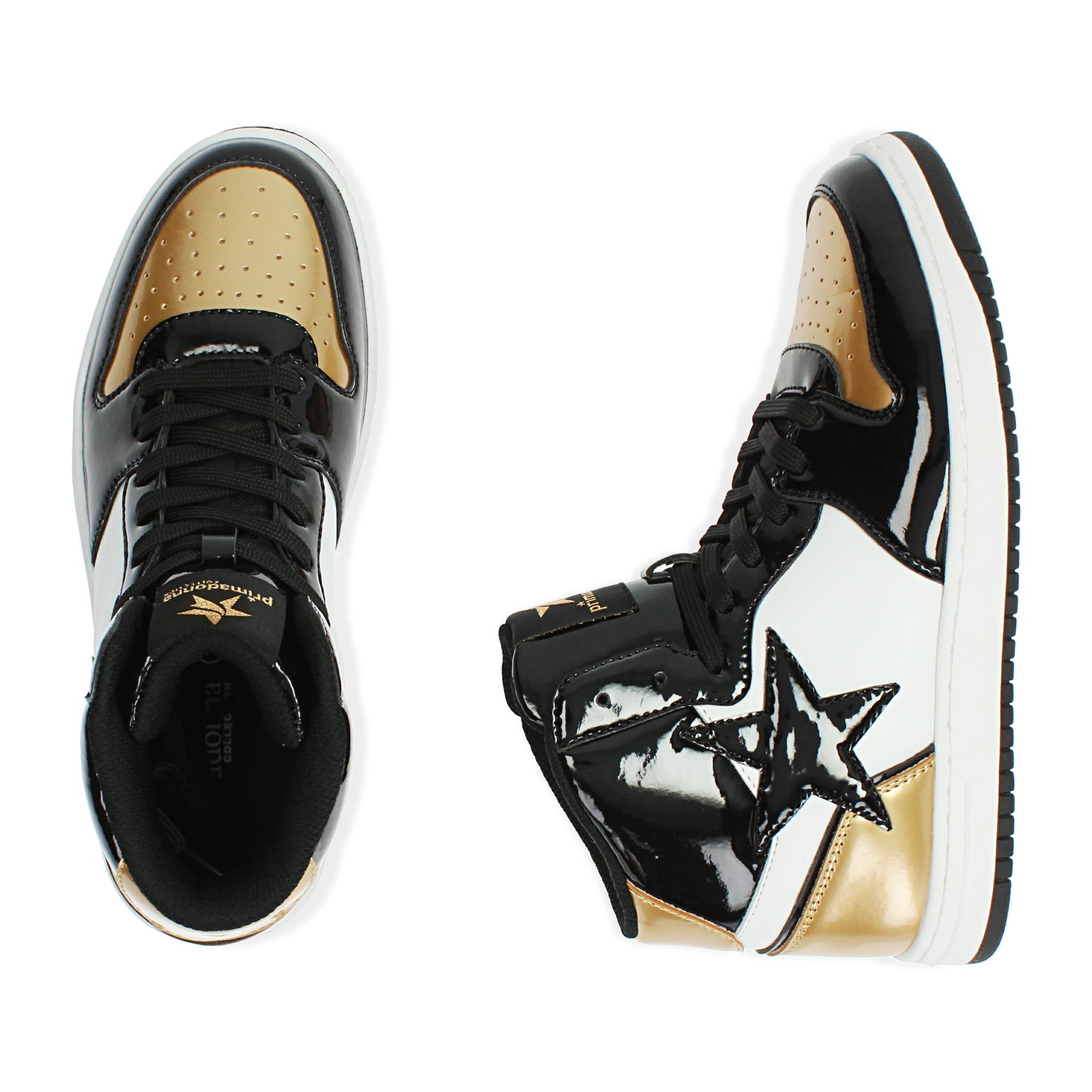 Sneakers in vernice nero/oro