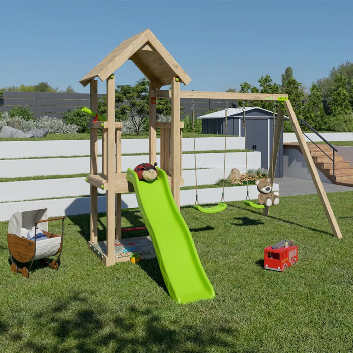 Aire de jeux bois 1,90 m EASY XPLORER - 6 enfants