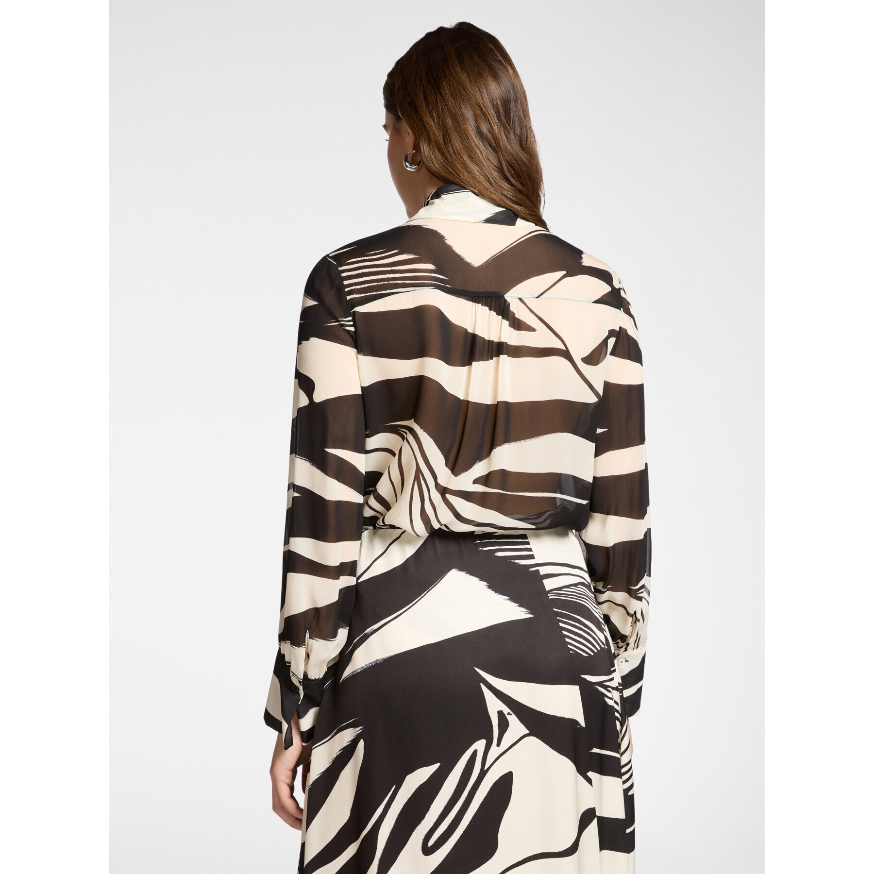 Elena Mirò - Camicia in georgette stampata con fiocco - Nero