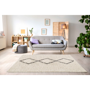 ASMA - Tapis shaggy à poils longs, motif berbère crème