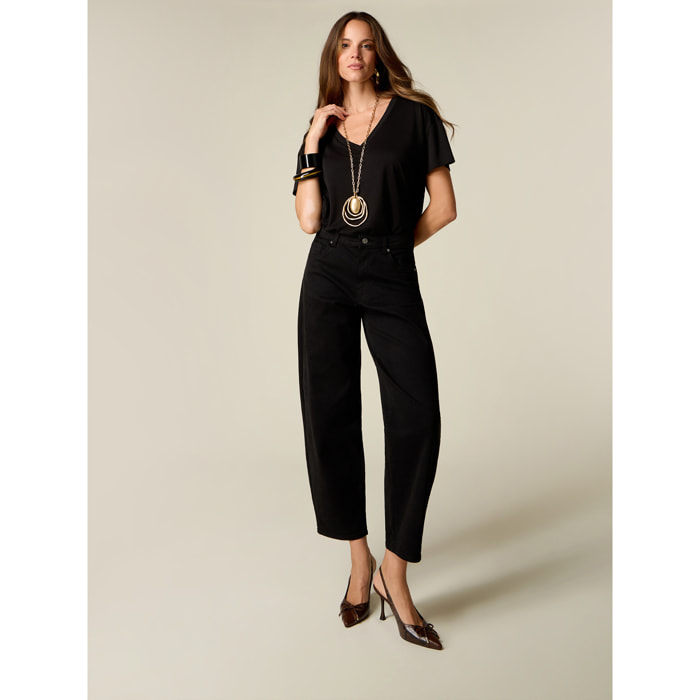Oltre - Pantaloni barrel misto cotone e lyocell - Nero