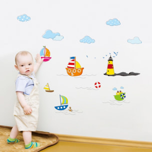 Stickers Muraux décoration adhésifs Bateaux et Nuages