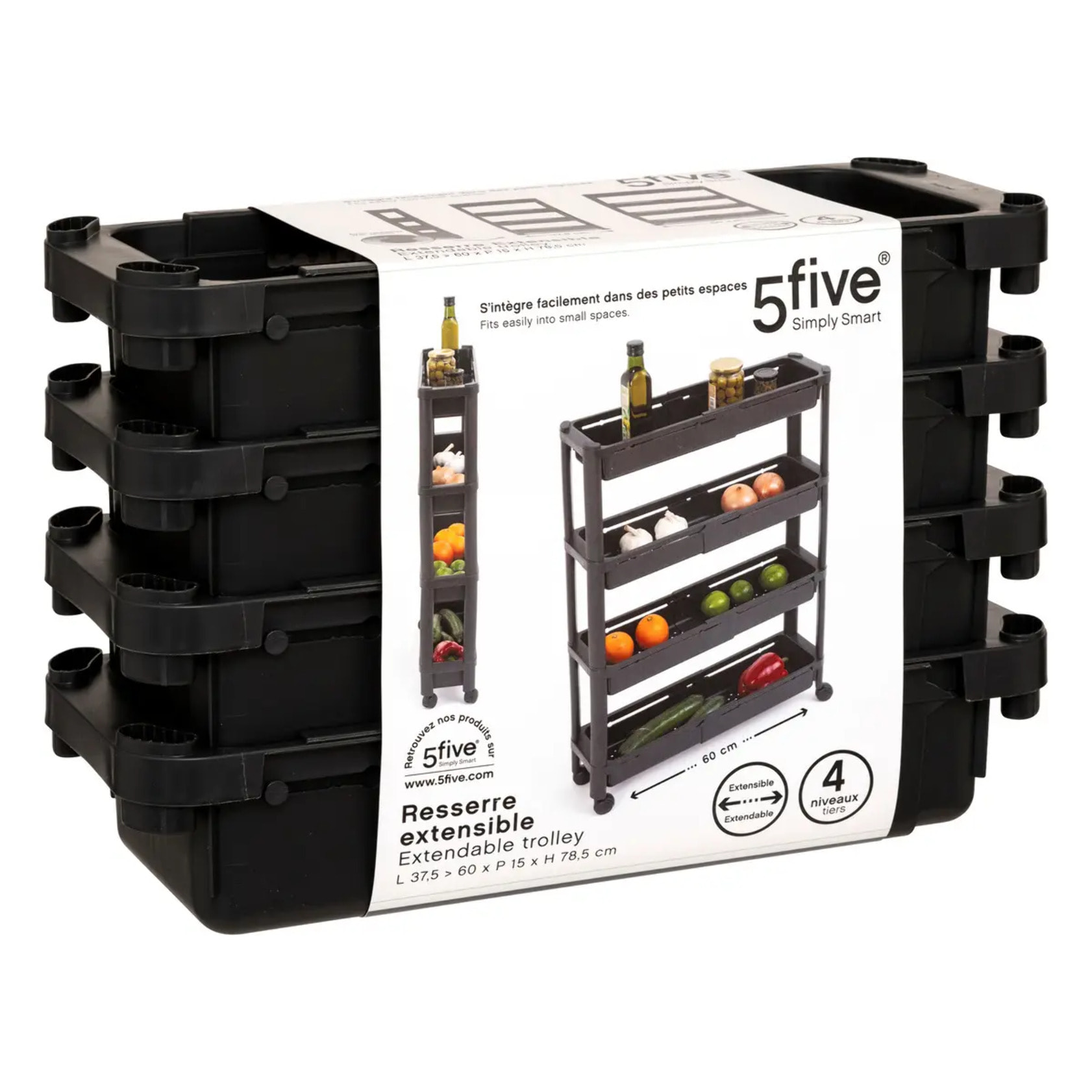 Desserte extensible 4 niveaux noir