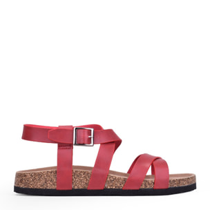 Sandalias planas rojas con suela de corcho