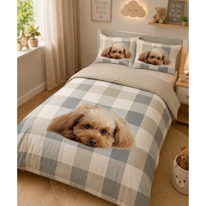 Parure Copripiumino Cagnolino 46 Beige in Cotone 100% Made in Italy, Stampa Digitale HD