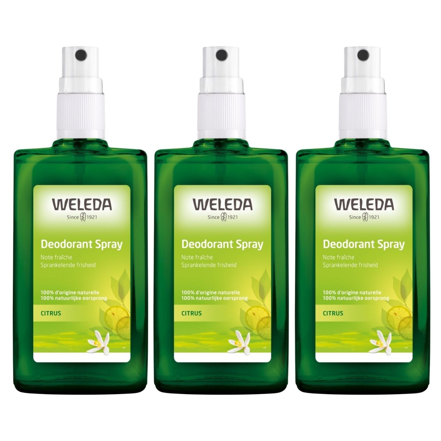 WELEDA - Trio Déodorant spray Citrus - 100% d'origine naturelle - Vegan* - Certifié Natrue** -Vaporisateur 100 ml  x 3