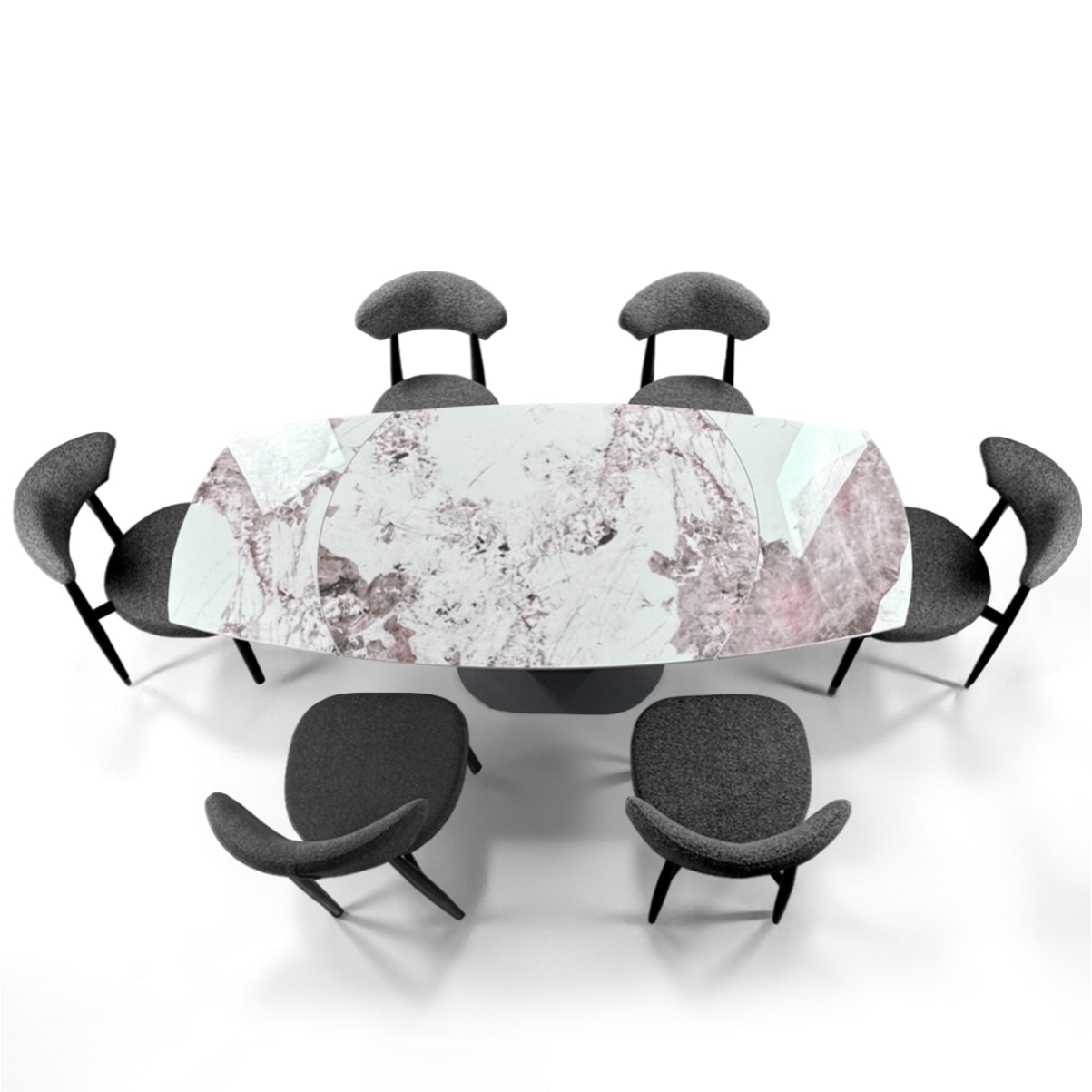 Table à manger extensible Tomasucci FYRM, en céramique, marbre onyx, gris, 120/160/200 × 89 × 76 cm